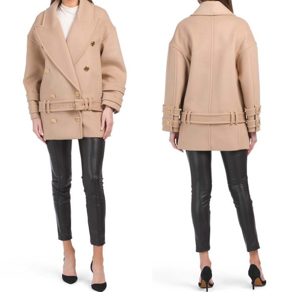 NWT size 10 Balmain Double breasted Wool Cashmere blend Felt Pea Coat in… - Picture 9 of 16
